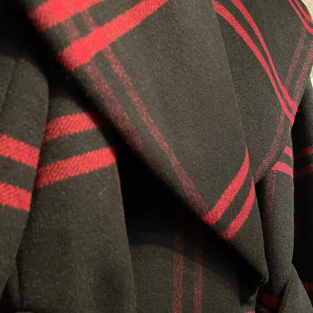 Ann Taylor Wool Blend Plaid Long Coat | Double Breasted Black Gray Red NWOT $300